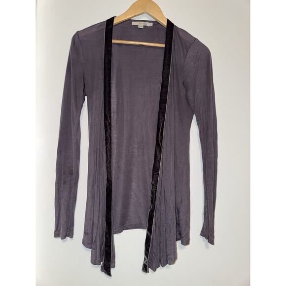 Boden Sweaters - Boden Sweater Womens 6 Purple Lyocell Open Front Cardigan Velour Trim Thin